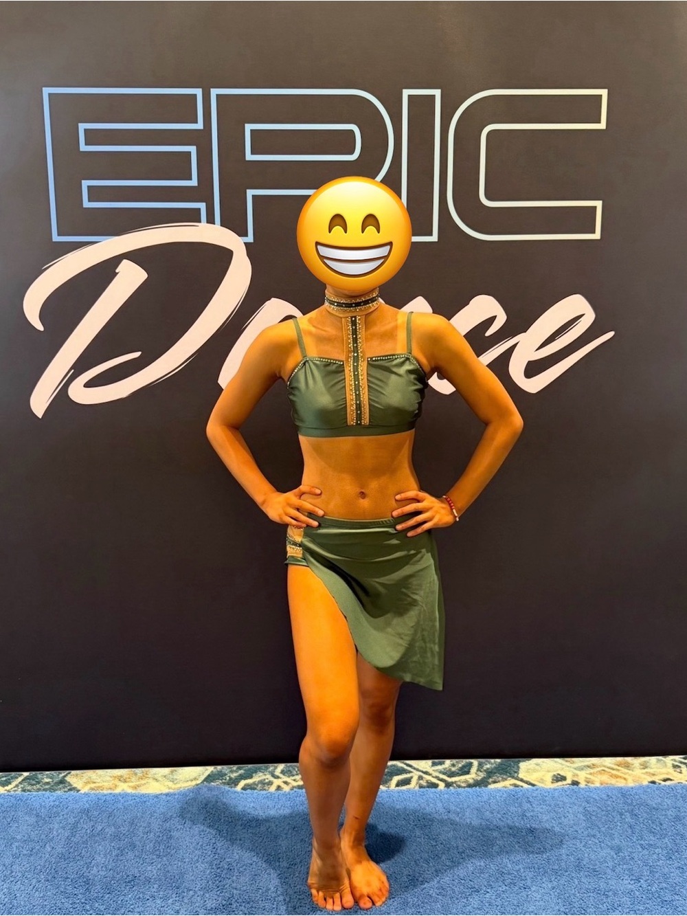 Olive Green Two-Piece Dance Costume with High Neck Trim